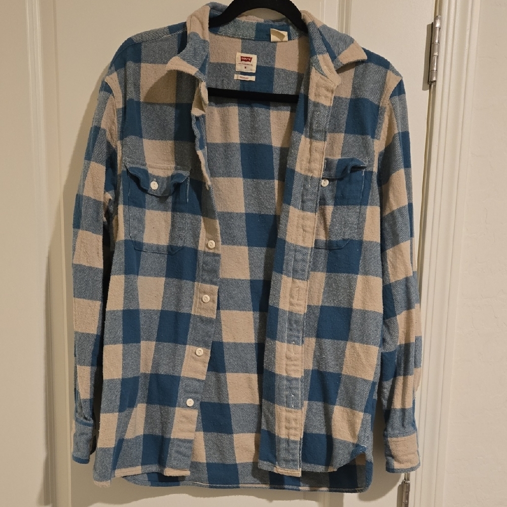 Levi's Casual Blue and Tan Checkered Shirt